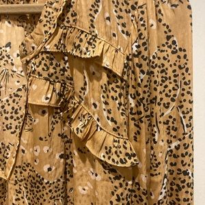 Democracy Allover Leopard PRint Long Sleeve Blouse Shirt Womens XL